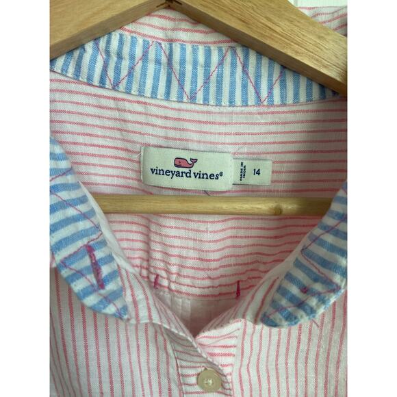 Vineyard Vines Margo Linen Pink Fine Stripe Sleeveless Shirt Dress Sz 14 Coastal - Picture 3 of 6